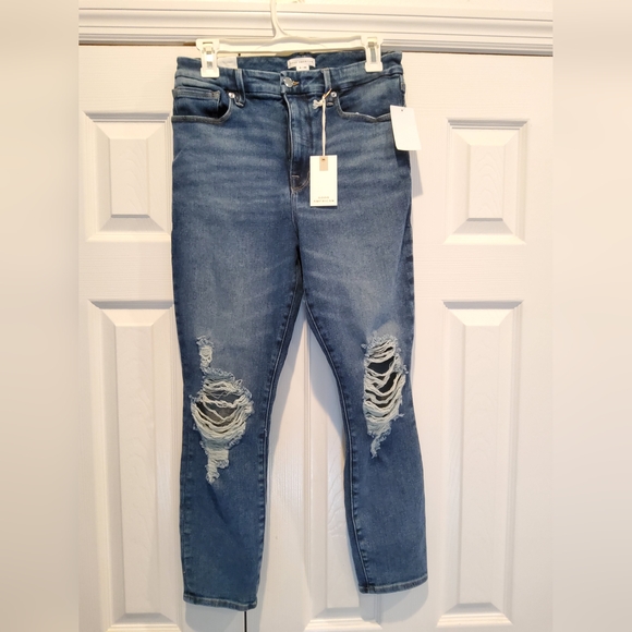 NWT Good American- Good Waist Ripped Crop Skinny Jeans- Blue-Sz 8/29 - Picture 3 of 7
